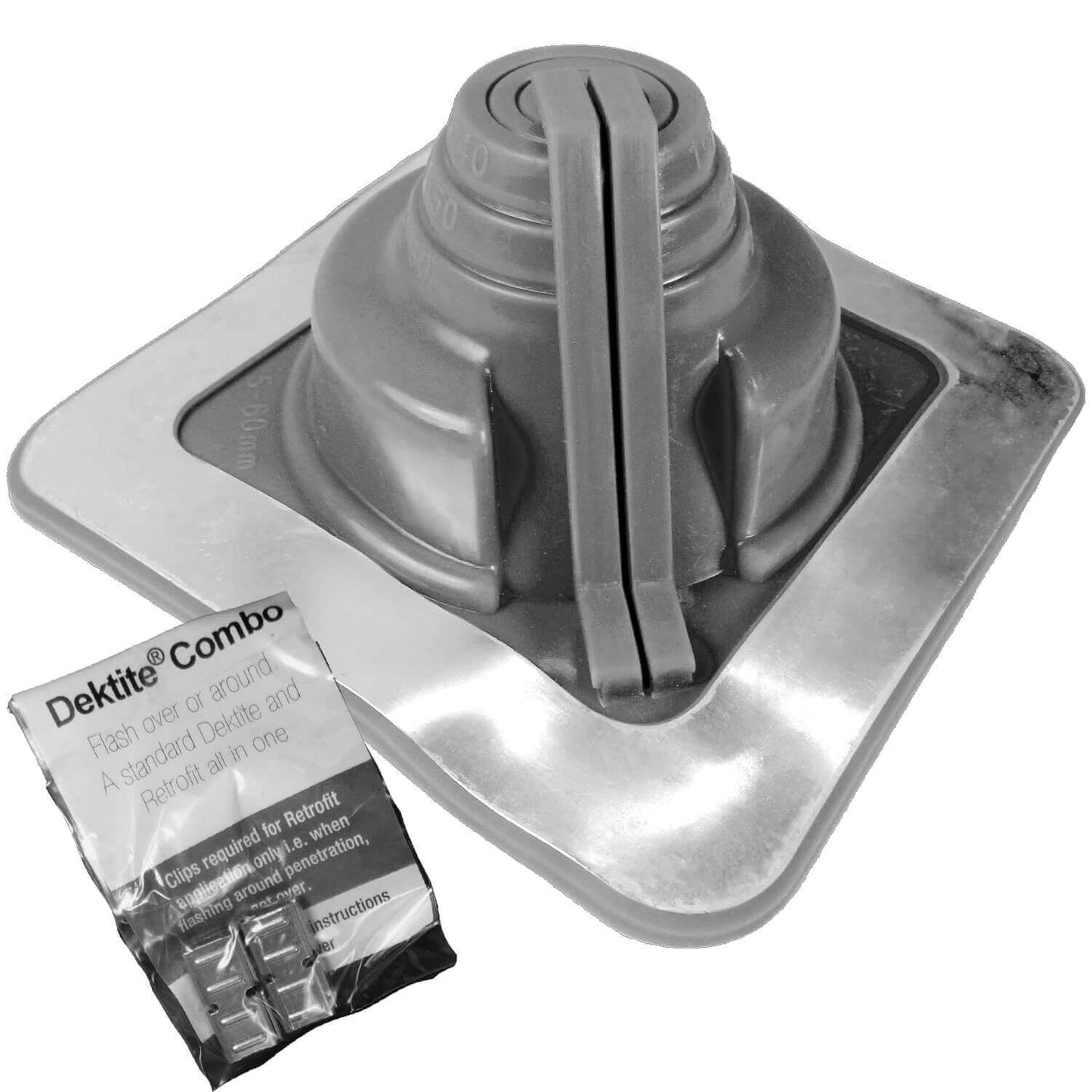 GRAY DEKTITE SQUARE BASE COMBO PIPE FLASHING BOOT:  EPDM Square Base Flexible Pipe Flashing Dektite