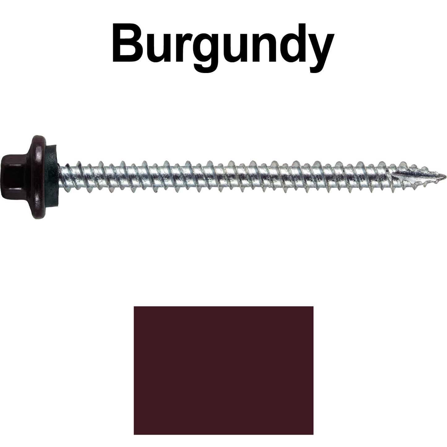 10 x 2-1/2” - STAINLESS HEX / ZINC Sheet Metal Roof Screw. Self starting metal to wood siding screws. EPDM washer. Colored head.