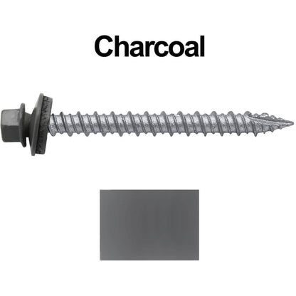 #10 x 2" Metal ROOFING SCREWS - Hex Washer Head - Self starting/self tapping - EPDM washer. Colored head.