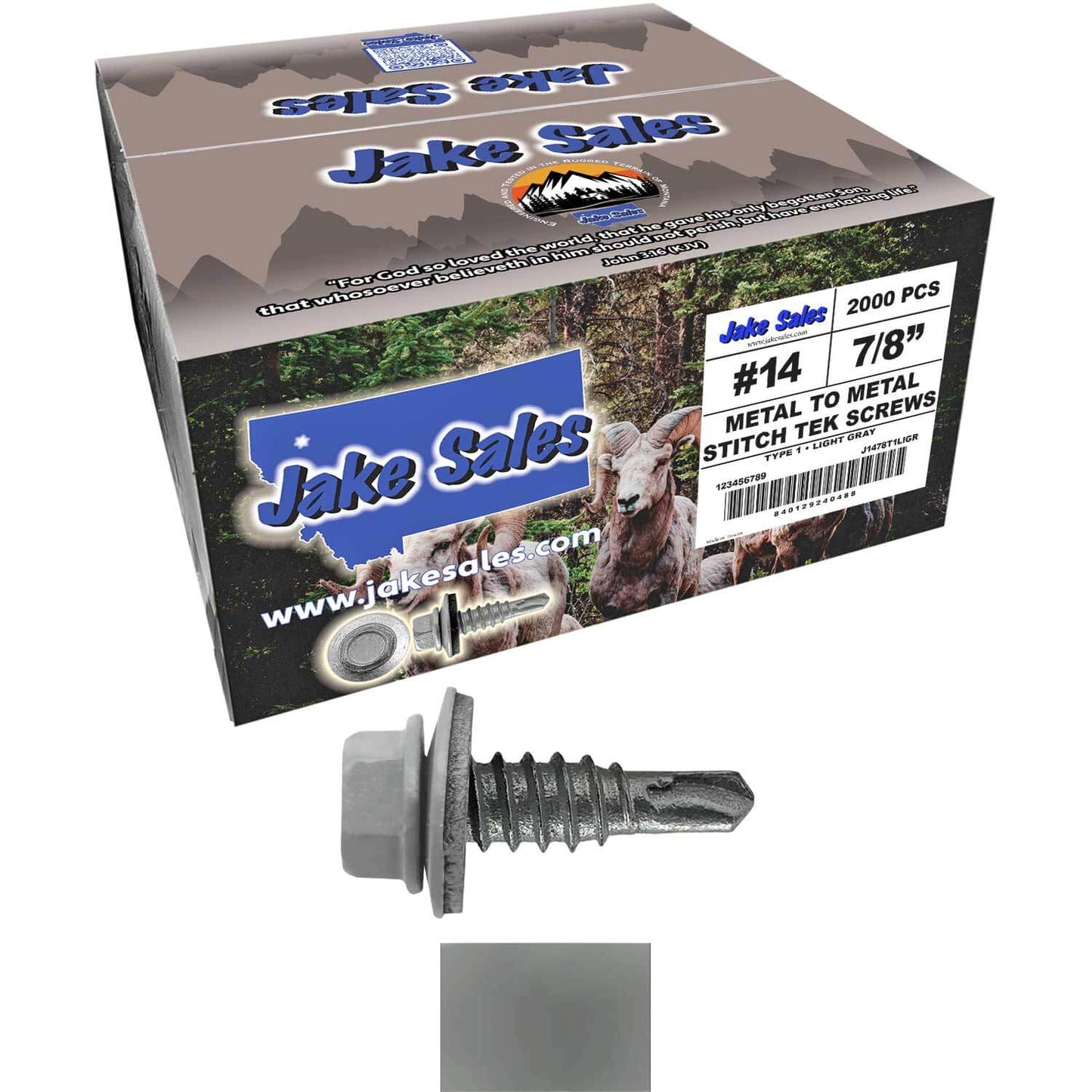 #14 x 7/8" Stitch Tek Metal to Metal Type #1 Roofing Screws - Hex Washer Head - Drill Point - 9/16" EPDM washer.