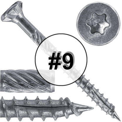 #9 Silver Star Stainless Steel Wood Screw Torx/Star Drive Head - Grade 300 Series Stainless Steel Torx/Star Drive Wood Screws