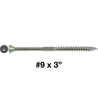 #9 x 3" Silver Star Stainless Steel TRIM HEAD Screw Torx/Star Drive Head-Stainless Steel TRIM HEAD Wood Screws - 305 Stainless Steel Torx/Star Drive Wood Screws - FULL BOX ~2,000 Screws (OVERSTOCK)