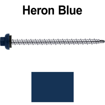 10 X 3" Zinc Aluminum Cap MINI-DRILLER Roofing Screws HI-LO THREAD Zinc Plated Carbon Steel Shank - EPDM Washer - Colored head