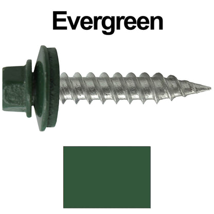 #9 x 1" Stainless Steel Metal Roofing Screws - Hex Washer Head - Self-Piercing (SP) tip metal to wood siding screws. EPDM washer. Colored head.