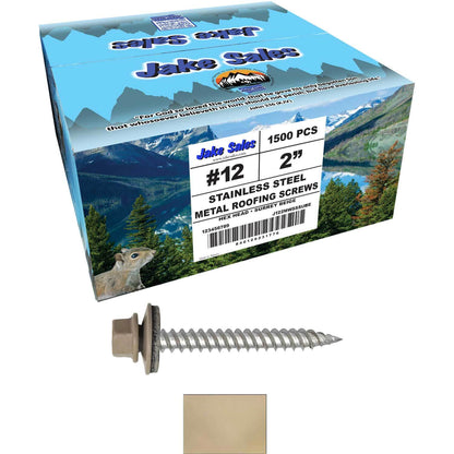 12 x 2"  Stainless Steel Metal Roofing Screw - Hex ReGrip Washer Head - Self starting/self tapping - EPDM washer. Colored head.
