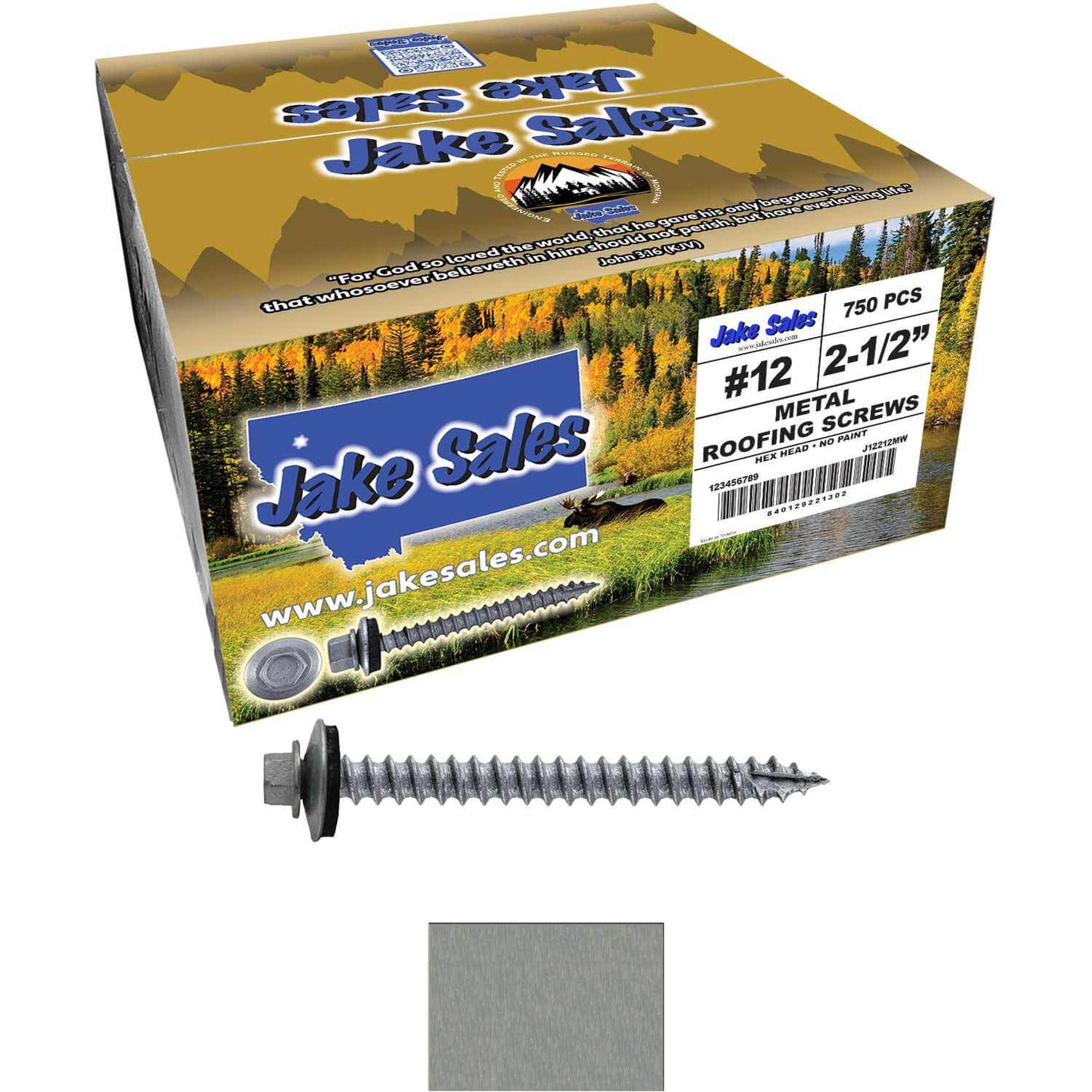 #12 x 2-1/2" RE-GRIP METAL ROOFING SCREWS - Hex Washer Head - Self starting/self tapping - EPDM washer. Colored head.