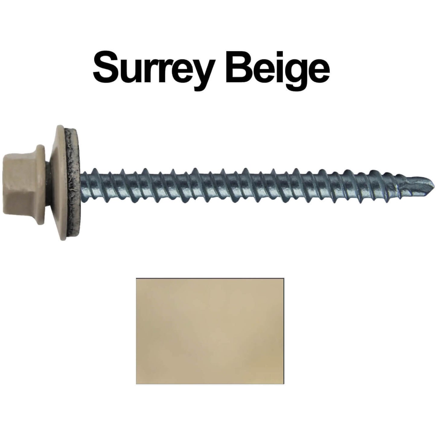 #10 x 2-1/2" Mini Driller Sheet Metal Roofing Screw - Hex Washer Head -  Self starting metal to wood siding screws. EPDM washer. Colored head.