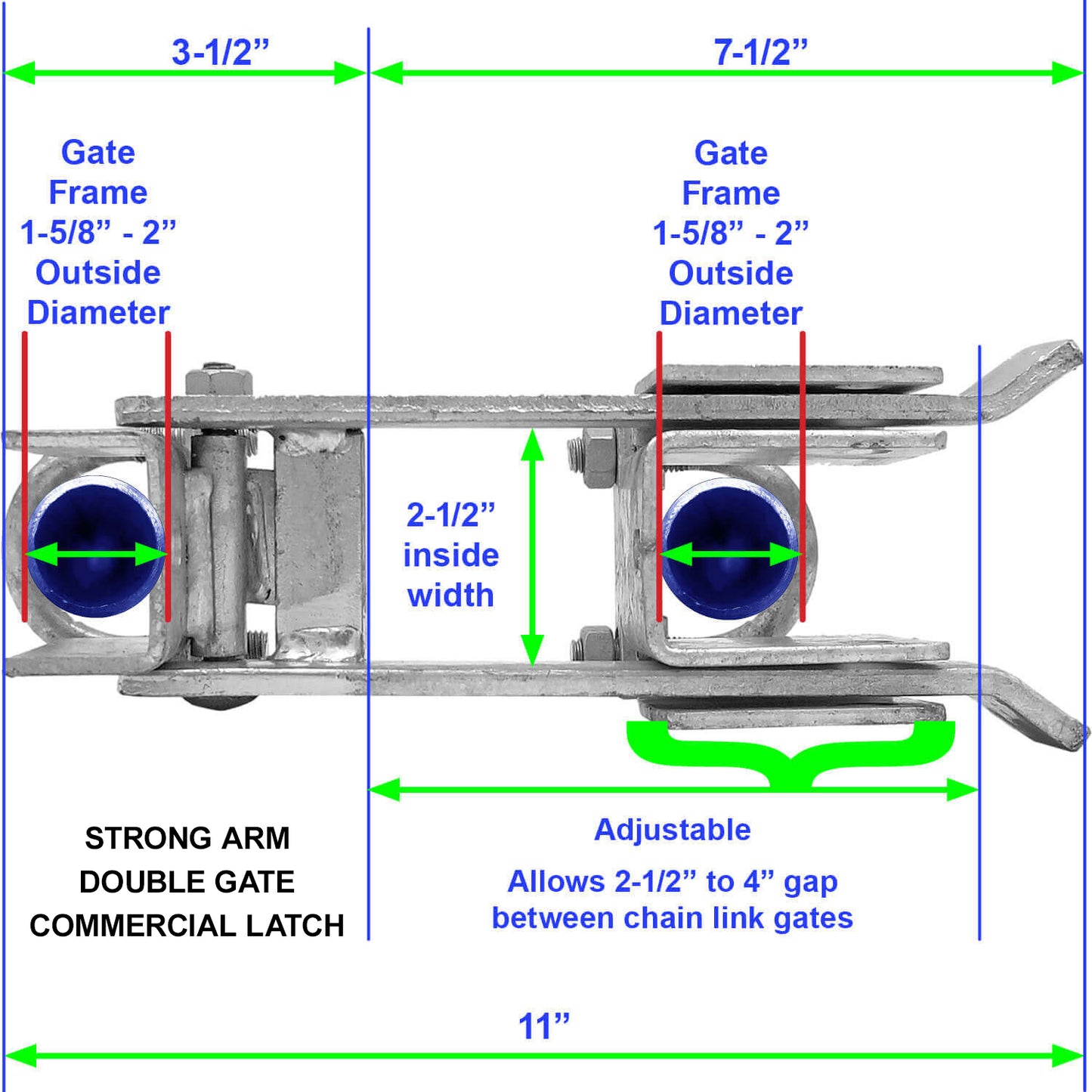 Strong Arm Double Gate Latch - Galvanized - Latches Two Gates Together without the Need of a Drop Rod