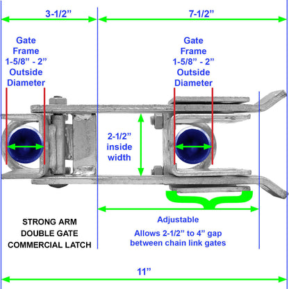 Strong Arm Double Gate Latch - GALVANIZED - Latches Two Gates Together without the Need of a Drop Rod