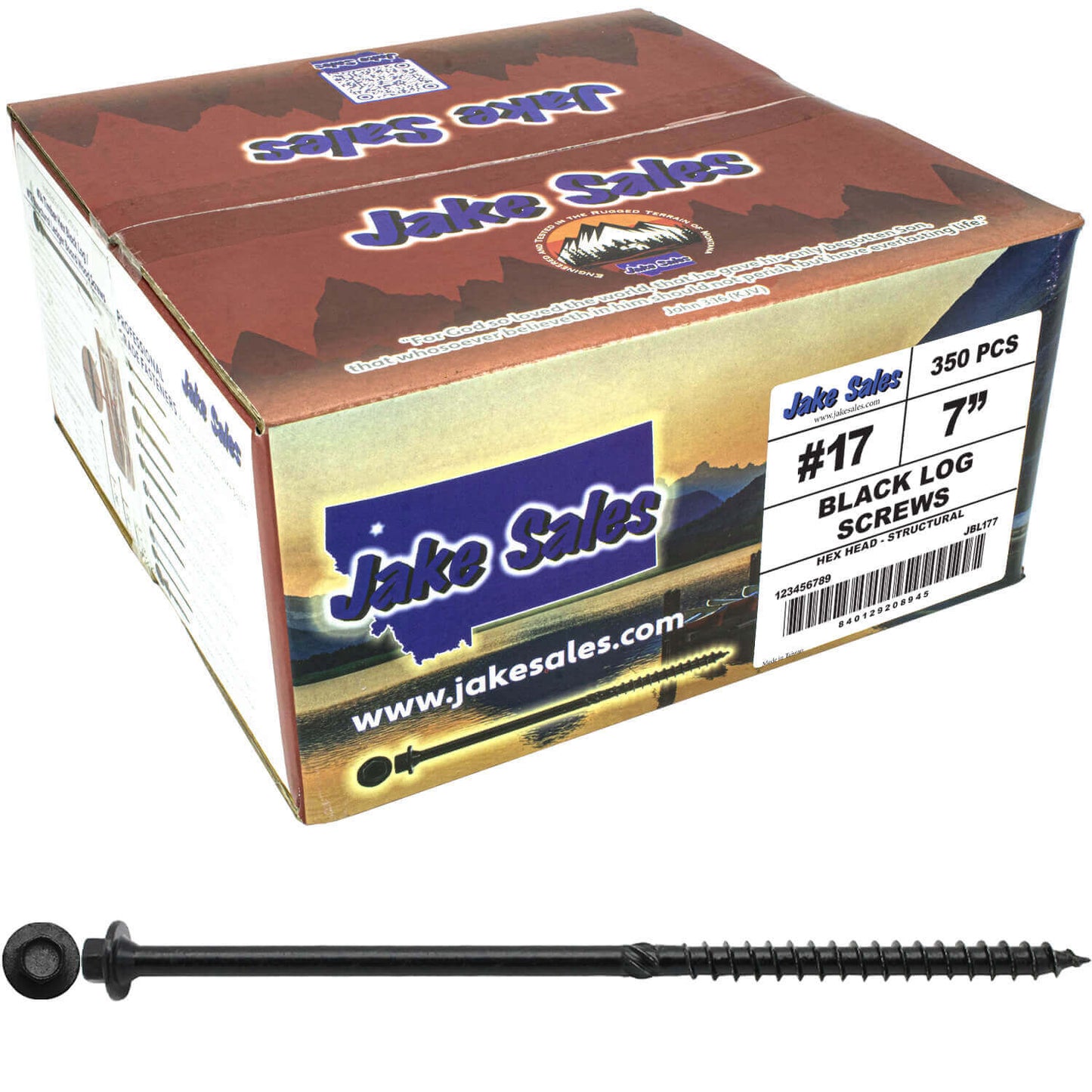 #17 Heavy-Duty Black Timber, Log & Structural Wood Screws - Exterior Coated - Use for Fastening Ledger Boards, Large Timbers, Logs and more.