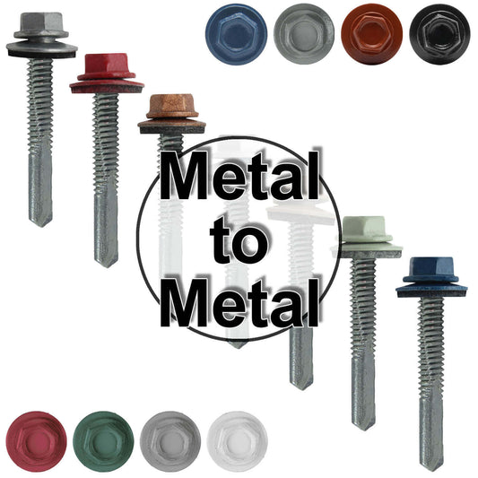 #12 x 1-1/2" Metal to Metal Type #5 Roofing Screws - Hex Head Drill Point. 9/16" EPDM Washer. Colored Head.