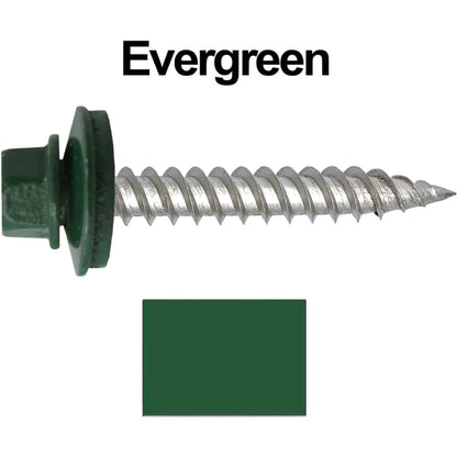 12 x 1-1/2" Stainless Steel Metal Roofing Screw - Hex Washer Head - Self starting/self tapping - EPDM washer. Colored head.