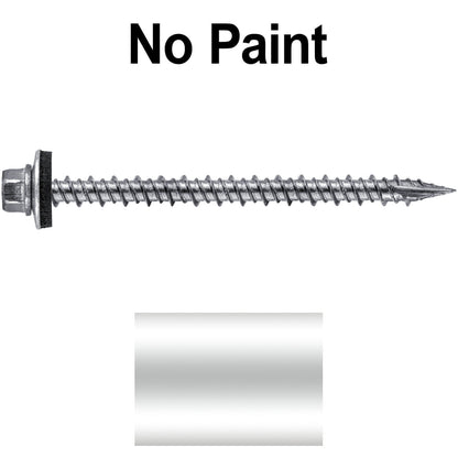 9 x 2-1/2" - Stainless Steel Metal Roofing Screws - Hex Washer Head -  Self starting metal to wood siding screws. EPDM washer. Colored head.