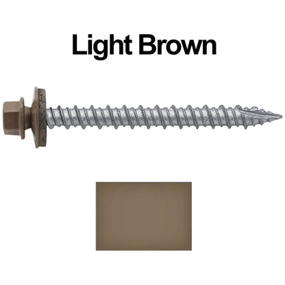 #10 x 2" Metal ROOFING SCREWS - Hex Washer Head - Self starting/self tapping - EPDM washer. Colored head.