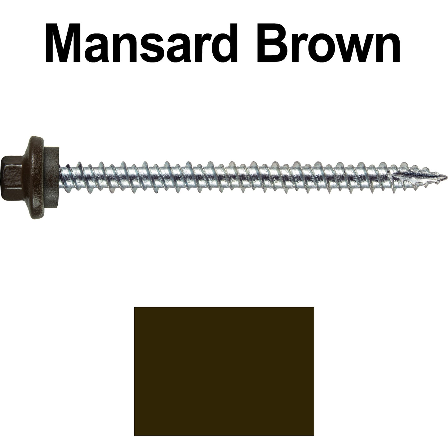 10 x 2-1/2” - STAINLESS HEX / ZINC Sheet Metal Roof Screw. Self starting metal to wood siding screws. EPDM washer. Colored head.