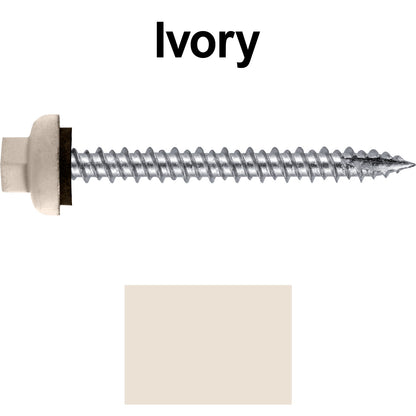 10 X 2“ HI-LO Zinc Aluminum Cap Metal Roofing Screws - Hex Washer Head - Self starting/self tapping - EPDM washer. Colored head.