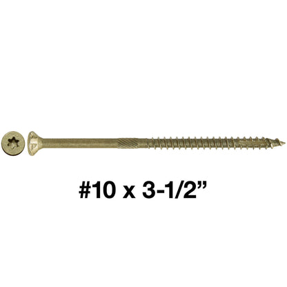 #10 x 2" - 6" Bronze Exterior Coated Wood Screw Torx/Star Drive Head - Multipurpose Exterior Coated Torx/Star Drive Wood Screws