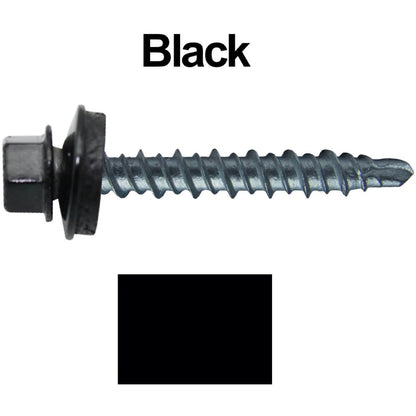 #10 x 1-1/2" Mini Driller Sheet Metal Roofing Screw - Hex Washer Head -  Self starting metal to wood siding screws. EPDM washer. Colored head.