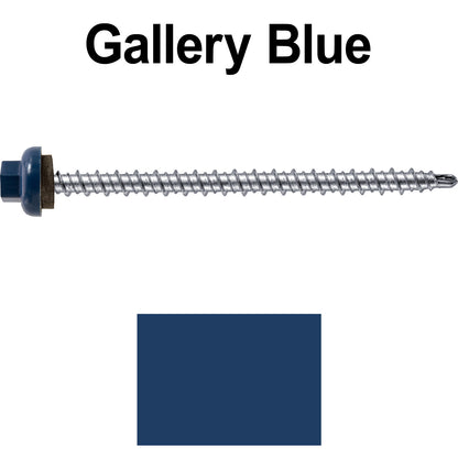 10 X 3" Zinc Aluminum Cap MINI-DRILLER Roofing Screws HI-LO THREAD Zinc Plated Carbon Steel Shank - EPDM Washer - Colored head