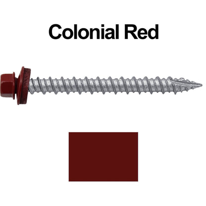 #10 x 2" Metal ROOFING SCREWS - Hex Washer Head - Self starting/self tapping - EPDM washer. Colored head.