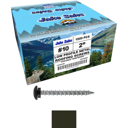 10 x 2" LOW PROFILE Star Head Roofing Screws - HI-LO Thread - Metal To Wood - T25 Torx Drive Head - EPDM washer.