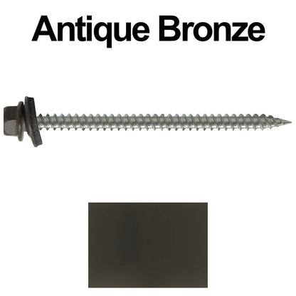 #9 x 3" Stainless Steel Metal Roofing Screws - Hex Washer Head - Self starting/self tapping - EPDM washer. Colored head.