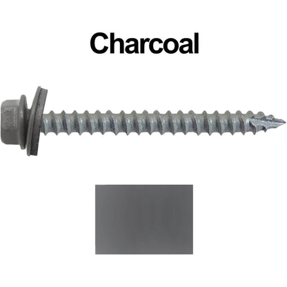 #14  x 2-1/2" Metal ROOFING SCREWS - Hex Washer Head - Self starting/self tapping - EPDM washer. Colored head.