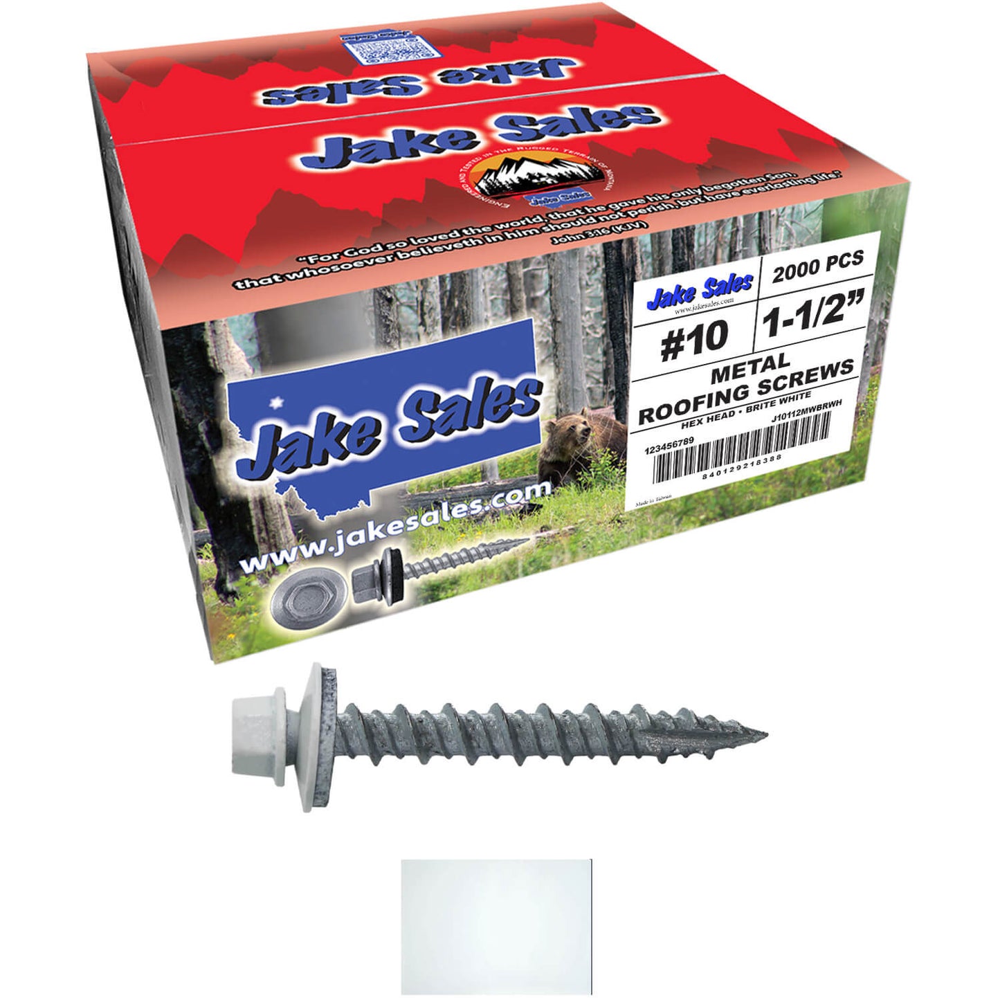 #10 x 1-1/2" Metal ROOFING SCREWS - Hex Washer Head - Self starting/self tapping - EPDM washer. Colored head.