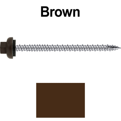 10 X 3“ HI-LO Zinc Aluminum Cap Metal Roofing Screws - Hex Washer Head - Self starting/self tapping - EPDM washer. Colored head.