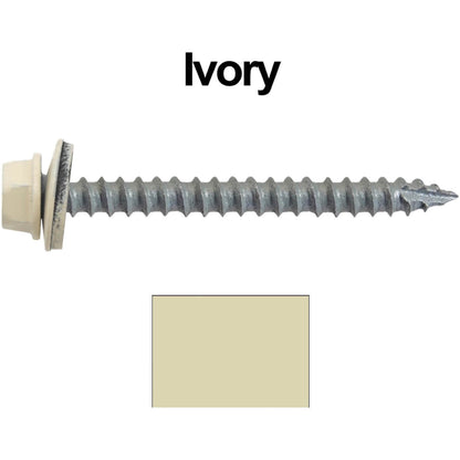 #14  x 2-1/2" Metal ROOFING SCREWS - Hex Washer Head - Self starting/self tapping - EPDM washer. Colored head.