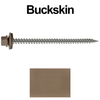 #9 x 3" Stainless Steel Metal Roofing Screws - Hex Washer Head - Self starting/self tapping - EPDM washer. Colored head.