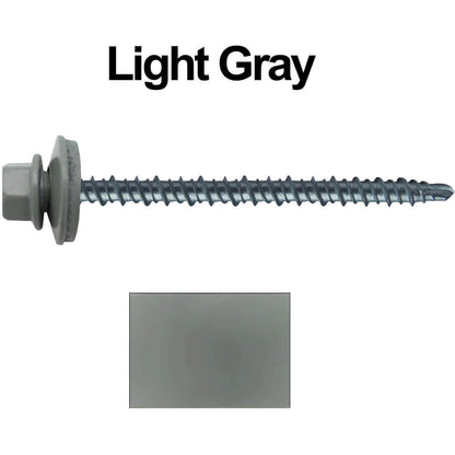 #10 x 3" Mini Driller Sheet Metal Roofing Screw - Hex Washer Head -  Self starting metal to wood siding screws. EPDM washer. Colored head.