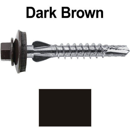 12 X 1-1/2" PFP STAINLESS STEEL Fastener - 1/4" Washer Hex Head - #3 Drill Point Tip -  For Polycarbonite, Fiberglass and PVC sheeting. Colored head.