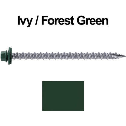 #10 x 3" Metal ROOFING SCREWS - Hex Washer Head - Self starting/self tapping - EPDM washer. Colored head.