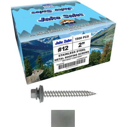 12 x 2"  Stainless Steel Metal Roofing Screw - Hex ReGrip Washer Head - Self starting/self tapping - EPDM washer. Colored head.