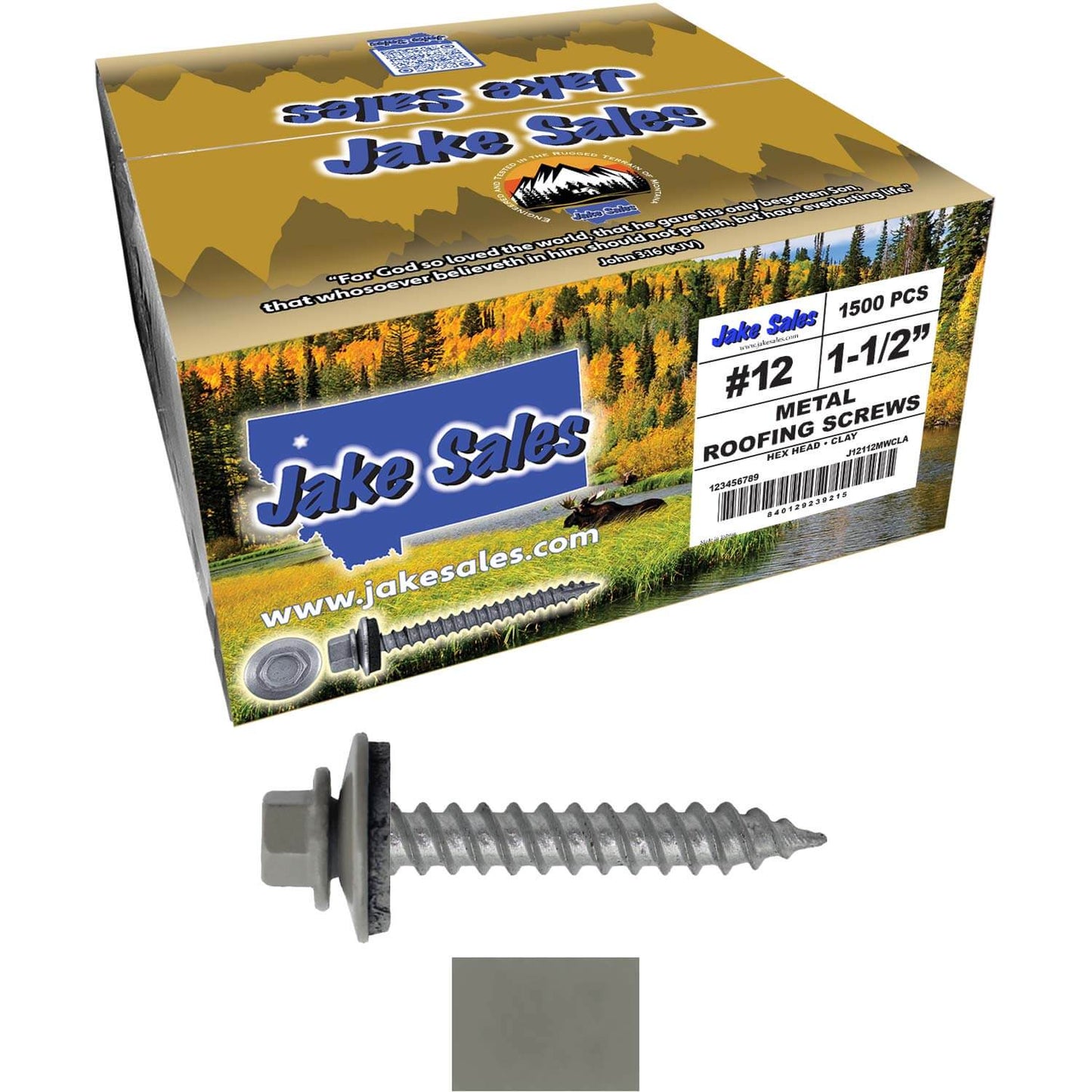 #12 x 1-1/2"  RE-GRIP METAL ROOFING SCREWS - Hex Washer Head - Self starting/self tapping - EPDM washer. Colored head.