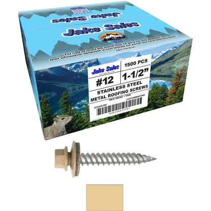 12 x 1-1/2" Stainless Steel Metal Roofing Screw - Hex Washer Head - Self starting/self tapping - EPDM washer. Colored head.