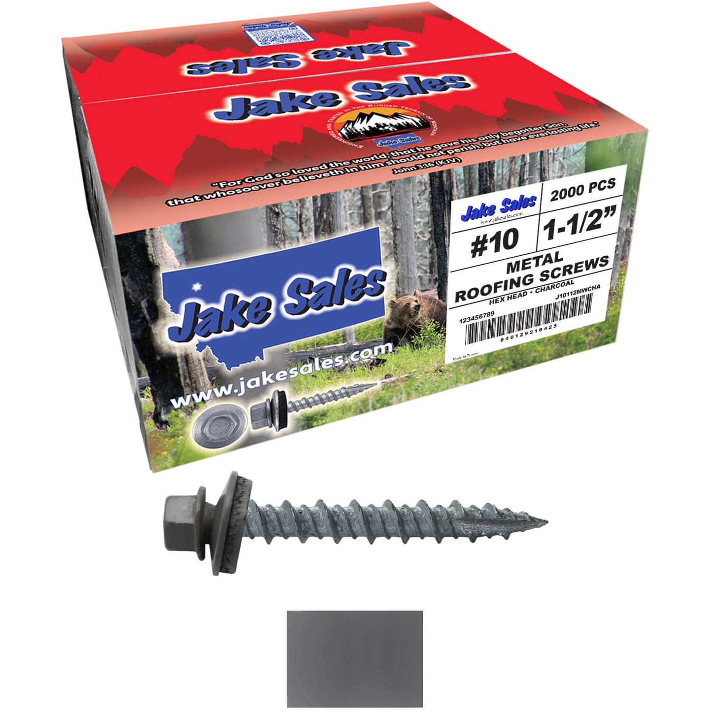 #10 x 1-1/2" Metal ROOFING SCREWS - Hex Washer Head - Self starting/self tapping - EPDM washer. Colored head.