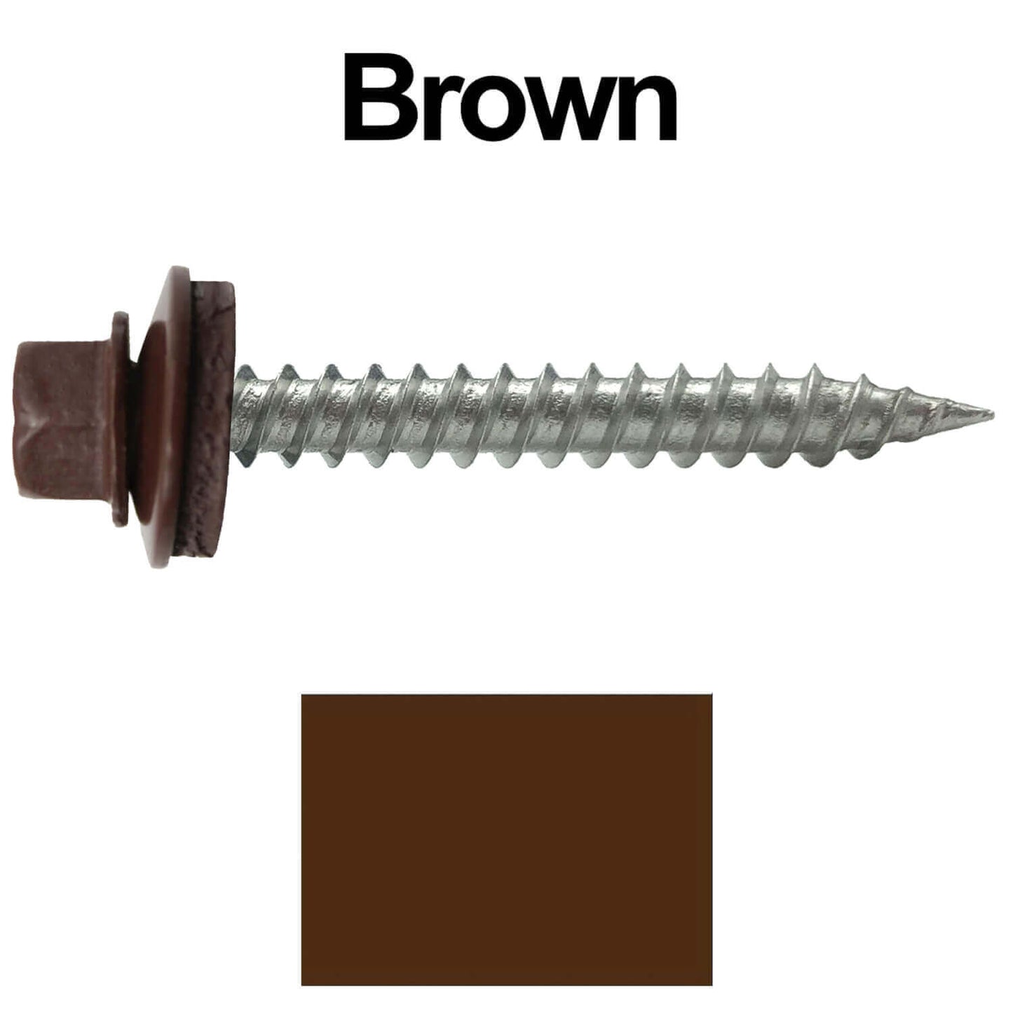 #9 x 1-1/2" Stainless Steel Metal Roofing Screws - Hex Washer Head - Self-Piercing (SP) tip metal to wood siding screws. EPDM washer. Colored head.