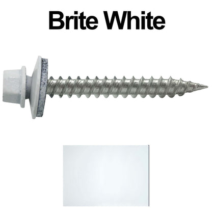 #9 x 1-1/2" Stainless Steel Metal Roofing Screws - Hex Washer Head - Self-Piercing (SP) tip metal to wood siding screws. EPDM washer. Colored head.