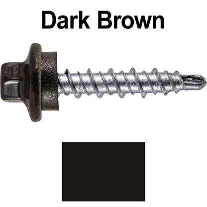 #10 x 1" Stainless Steel Mini Driller Sheet Metal Roofing Screw - Hex Washer Cap - Self starting metal to wood siding screws - EPDM washer. Colored Head.