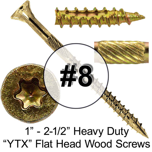 #8 Yellow Zinc Coated General Purpose Wood Screws. Torx/Star Drive Head - Multipurpose Torx/Star Drive Wood Screws