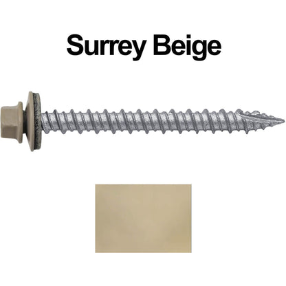 #10 x 2" Metal ROOFING SCREWS - Hex Washer Head - Self starting/self tapping - EPDM washer. Colored head.