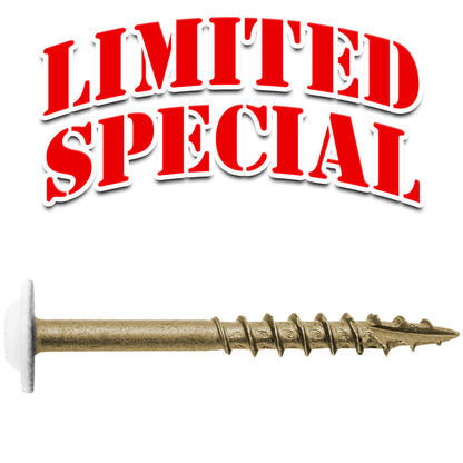 #7 x 1-5/8" White Head Round Head Torx/Star Drive Screw - Truss Head - Cabinet Wood Screw Torx/Star Drive Head - Exterior Coated Torx/Star Drive Wood Screws ~3,000 Screws(OVERSTOCK)