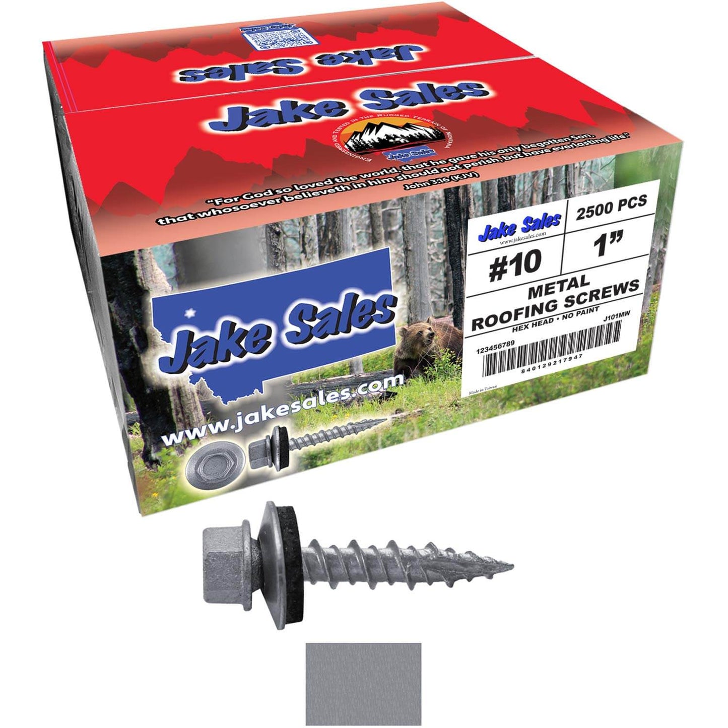 #10 x 1" Metal ROOFING SCREWS - Hex Washer Head - Self starting/self tapping - EPDM washer. Colored head.