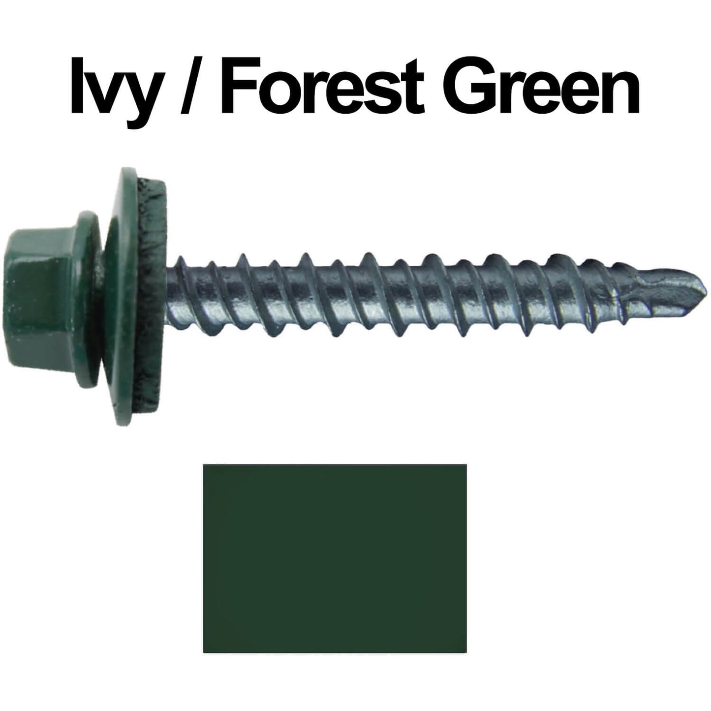 #10 x 1-1/2" Mini Driller Sheet Metal Roofing Screw - Hex Washer Head -  Self starting metal to wood siding screws. EPDM washer. Colored head.