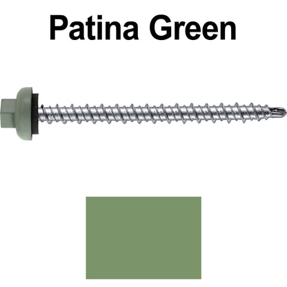 10 X 2-1/2" Zinc Aluminum Cap MINI-DRILLER Roofing Screws HI-LO THREAD Zinc Plated Carbon Steel Shank - EPDM Washer - Colored head