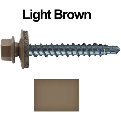 #10 x 1-1/2" Mini Driller Sheet Metal Roofing Screw - Hex Washer Head -  Self starting metal to wood siding screws. EPDM washer. Colored head.