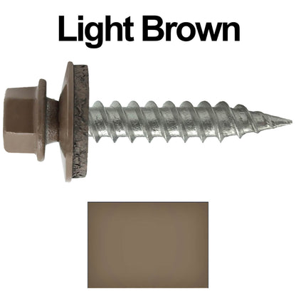 #9 x 1" Stainless Steel Metal Roofing Screws - Hex Washer Head - Self-Piercing (SP) tip metal to wood siding screws. EPDM washer. Colored head.