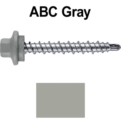 #10 x 1-1/2" Stainless Steel Mini Driller Sheet Metal Roofing Screw - Hex Washer Cap - Self starting metal to wood siding screws - EPDM washer. Colored head.